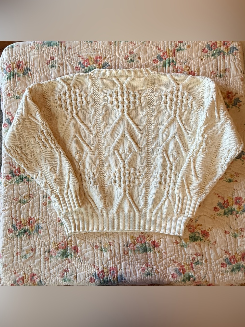 Vintage Nordstrom Point of View Ivory Chunky Cable Knit Sweater Sz L - Picture 2 of 6